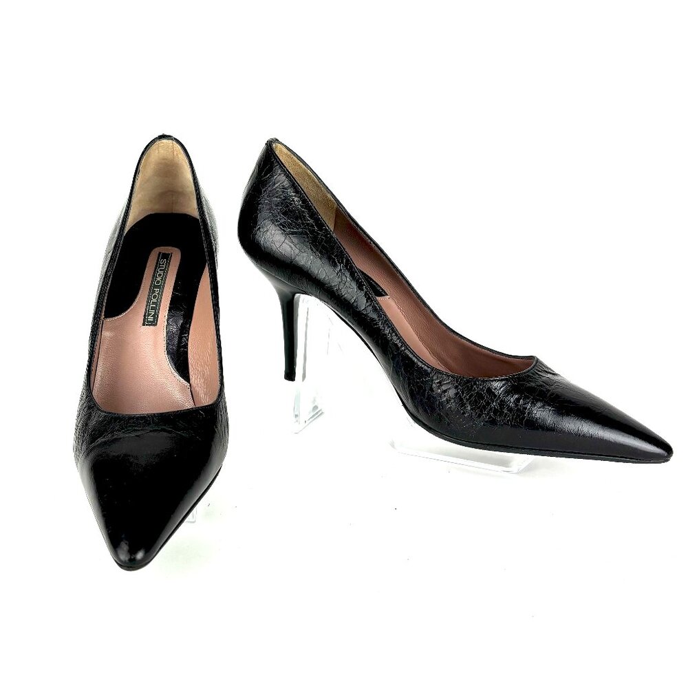 Studio Pollini Black Leather Pointed Toe Heels – Size 39